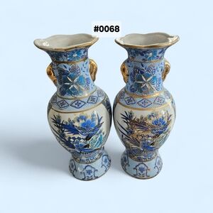 Elegant Blue and Gold Ceramic Vases
